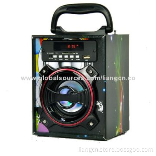 Colorful portable wooden FM radio speaker, playing USB drive/SD card with Bluetooth optional